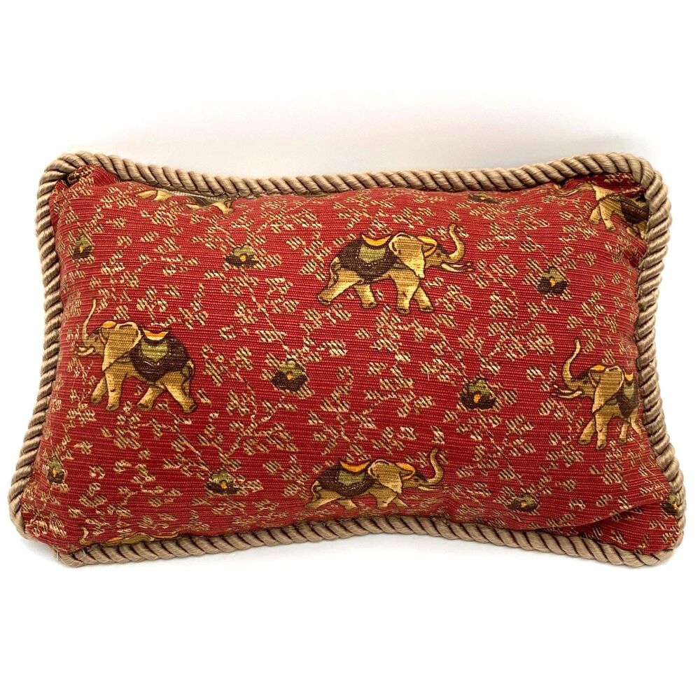 Handmade Patchwork Pillow – Burgundy Corduroy with Elephants